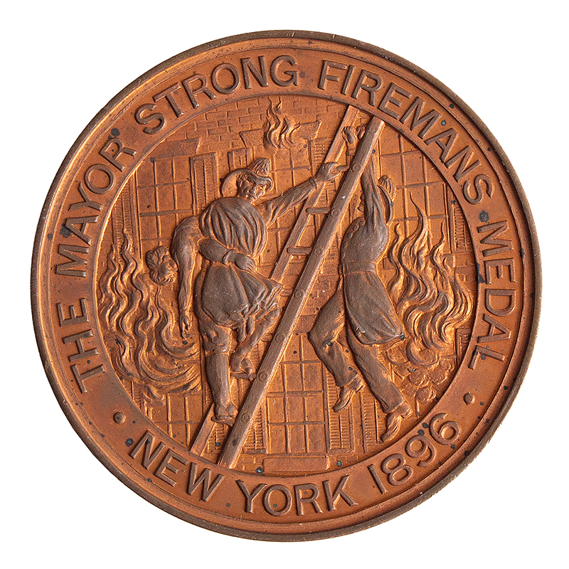 New York City Life Saving Medal, "Mayor Strong Fireman's Medal", by Tiffany, Image 1
