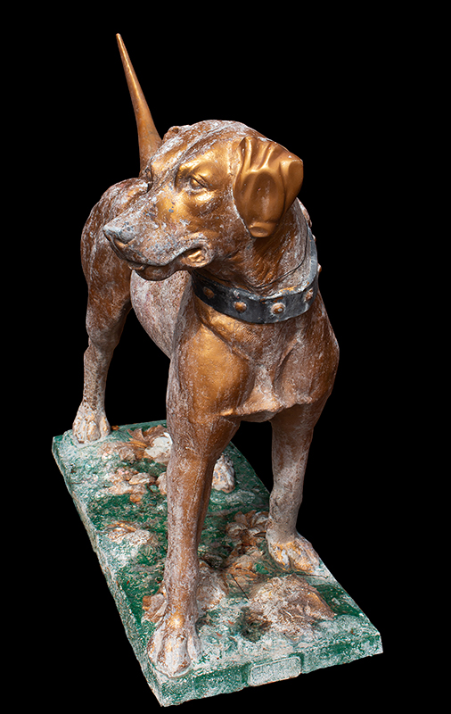 J.W. Fiske Fire Dog, Large Zinc Labrador Figure Wearing Studded Collar, Signed New York City, entire view 2