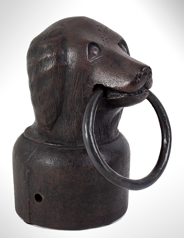 A Rare and Charming Dog Head Hitching Post, Fine Detailing of Fur, Folk Art Unknown maker, entire view 2