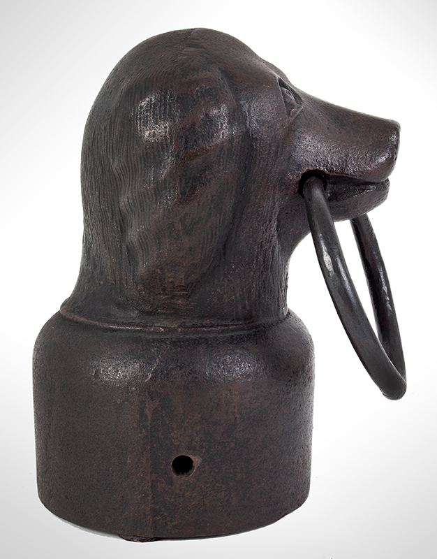 A Rare and Charming Dog Head Hitching Post, Fine Detailing of Fur, Folk Art Unknown maker, entire view 4