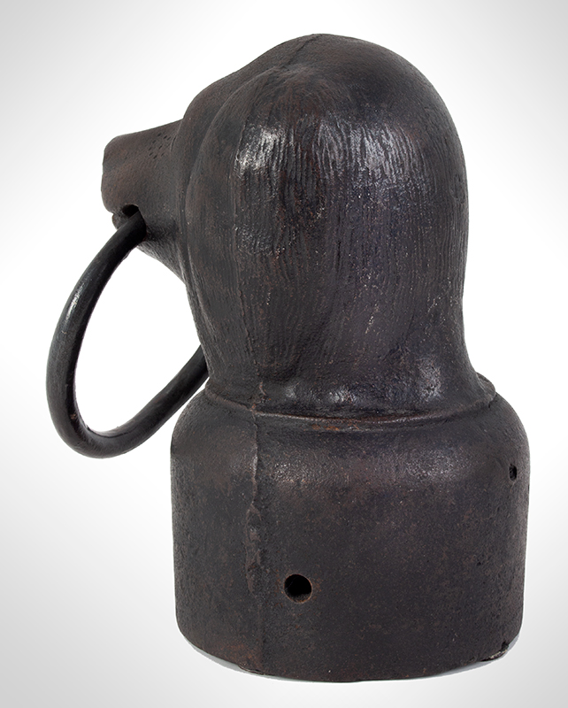 A Rare and Charming Dog Head Hitching Post, Fine Detailing of Fur, Folk Art Unknown maker, entire view 5