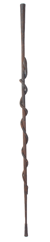 Folk Art Walking Stick, Wrought Iron Cane, Coiled Serpent, Image 1