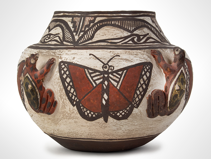 Zuni Effigy Olla, Very Fine, Applied Three-Dimensional Zuni Frog Jar