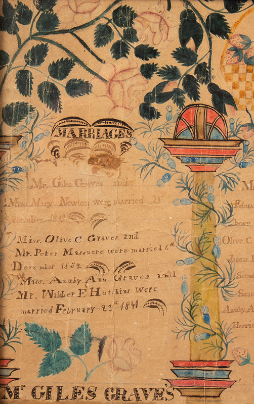 Antique Family Record, Vermont. Mr. Giles Graves, detail view 1