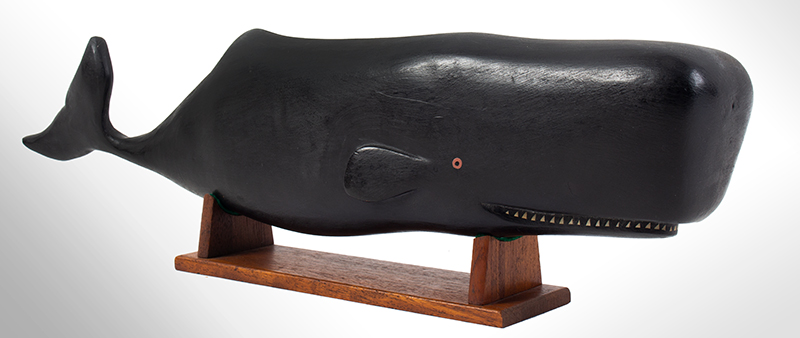 Carving, Sperm Whale, Attributed to Boston Artistic Carving Co. Boston Artistic Carving Ceased Operation in the late 1950’s See Catalog, page 8, number F-12 Whale, entire view 2