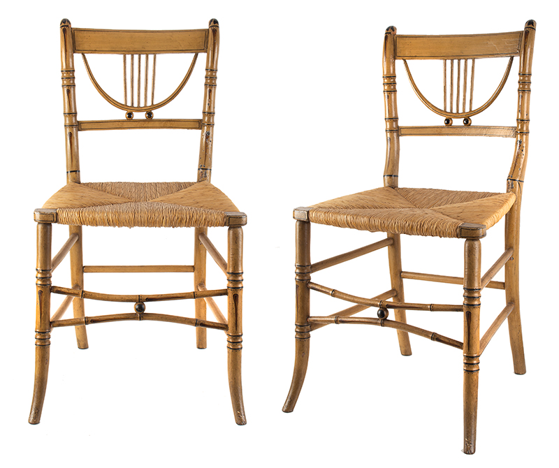 Pair Armchairs, Six Side Chairs. Sheraton Fancy Bamboo Turned Chairs, Painted, Anonymous, very stylish, most unusual…faux bamboo, similar view 1