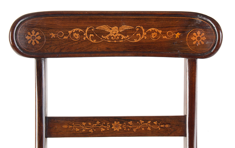 Regency Side Chairs, Eagle and Scroll Inlay, Rosewood, detail view