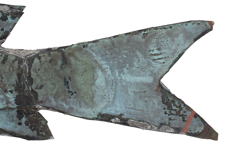 Weathervane, Fish, Sturgeon, Molded Copper, Verdigris Surface Anonymous, detail view 2