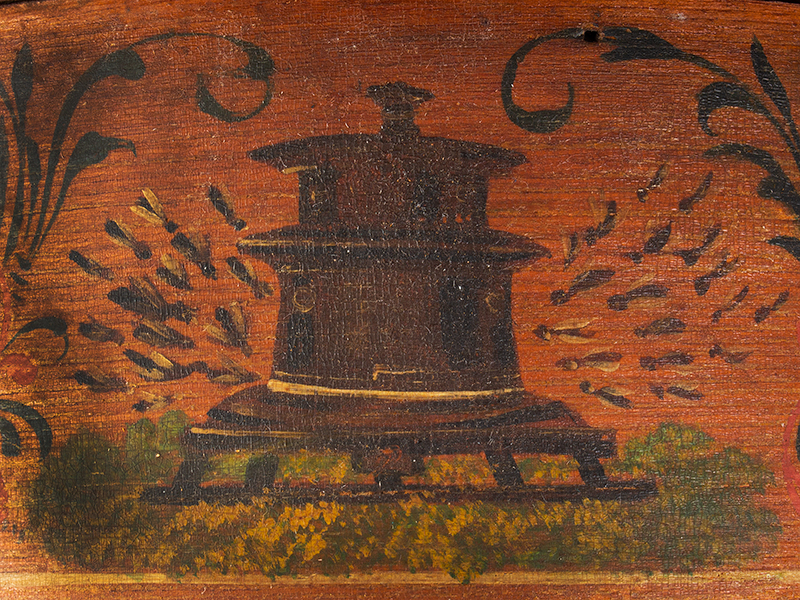 Spaulding’s Revolving Beehive, Painted Decoration, Cheese-box Design THERESA, NEW YORK / PAT’D APR. 1869, detail view