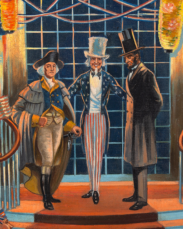 Illustration, Palmers Crackers, Uncle Sam, George Washington, Abe Lincoln Signed lower left: Paul Spener Johst, 1925, detail view 1