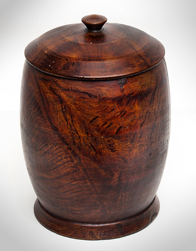 Treen Canister, Lidded, Paint Decorated Covered Jar, Large Size, Image 1