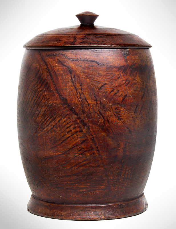 Treen Canister, Lidded, Paint Decorated Covered Jar, Large Size, Original Paint American, entire view 2
