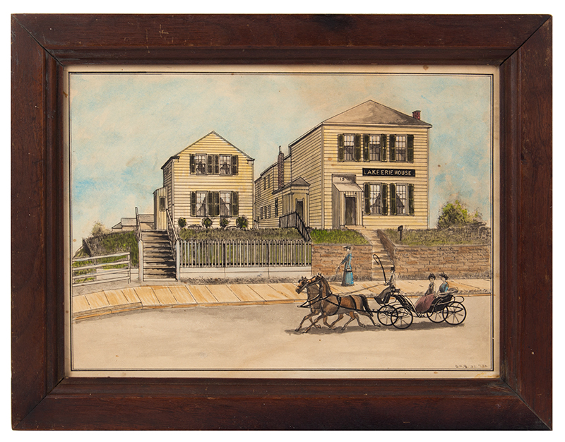 Watercolor, Lake Erie House, Passing Horse Drawn Carriage, entire view