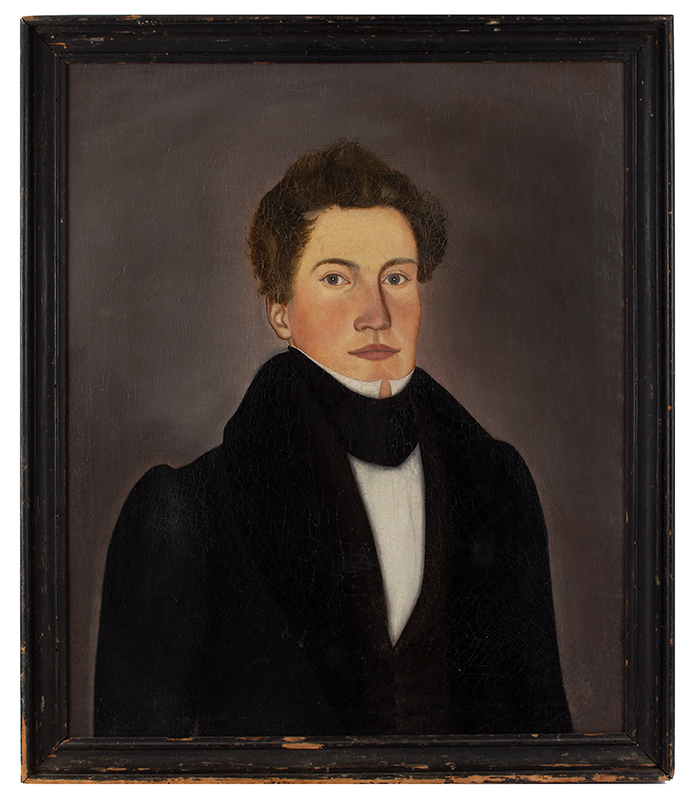 Folk Art Portrait, Handsome Young Gentleman, American School New England, entire view