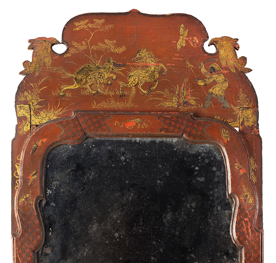 Looking Glass, Probably Boston, Painted & Gilt Chinoiserie, Jappaning