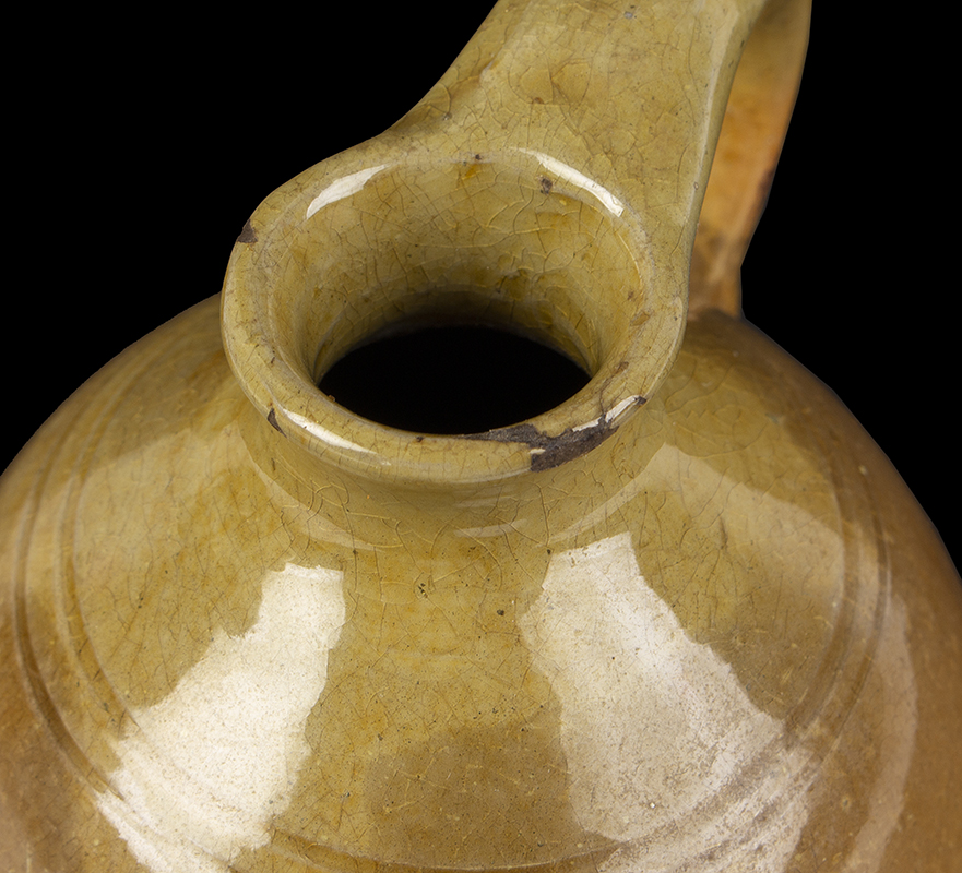 Redware Jug, Osborn Pottery, Gonic, NH, Rare Small Size, Beautifully Potted, detail view