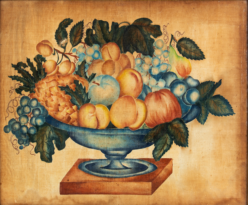 Folk Art, Theorem, Compote of Fruits Still Life, entire view sans frame