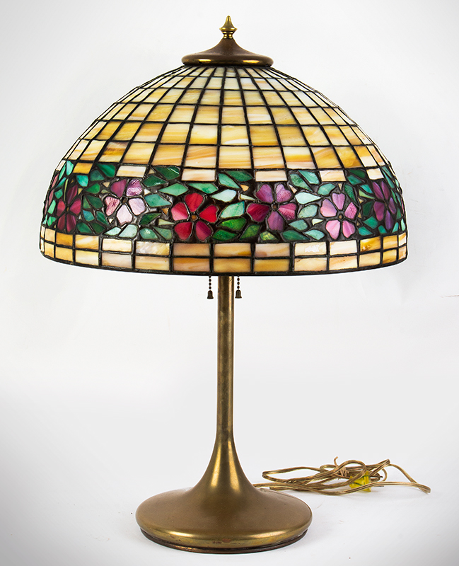 Unique Arts & Crafts Periwinkle Design Leaded Glass Table Lamp – Desk Lamp Unique Art Glass and Metal Company, Brooklyn, NY, Unmarked, entire view