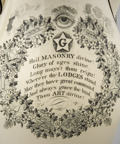 Masonic Liverpool Jug Named to Solomon Clarkson, entire view 2