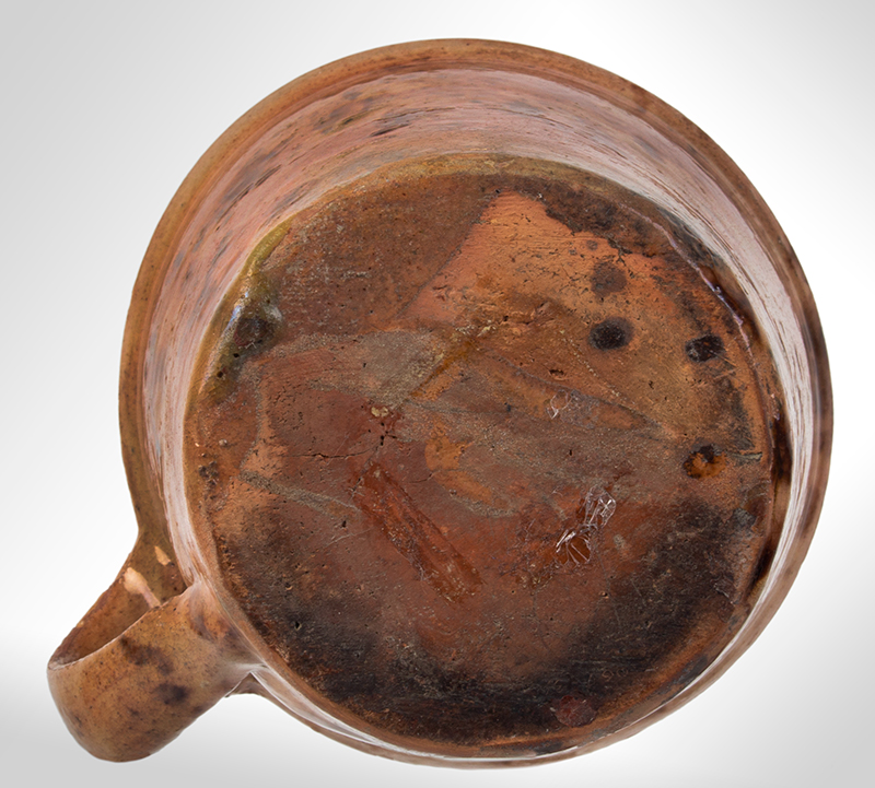 Outstanding Redware Shaving Mug, Possibly the Corliss Pottery, Maine, bottom view
