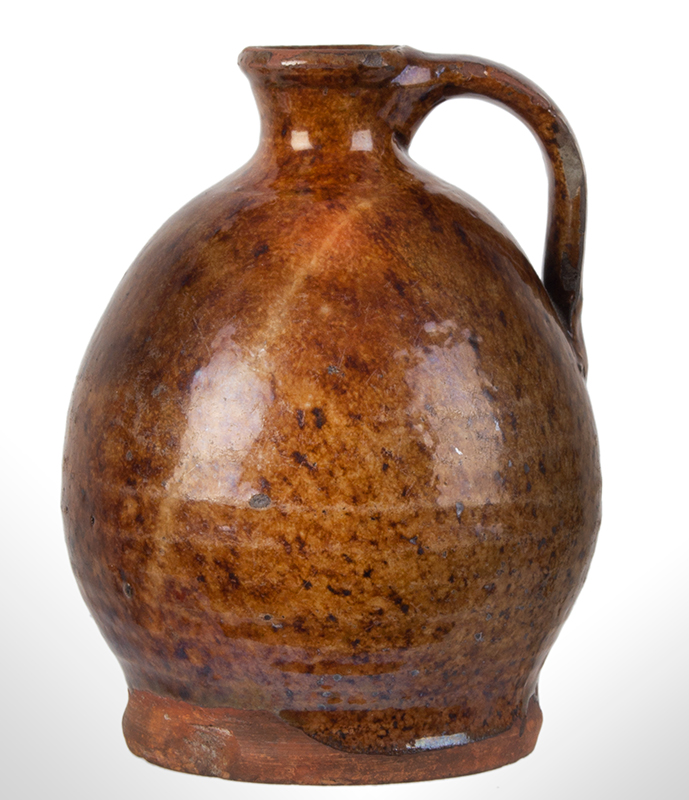 Small Redware Jug, Maine, Speckled Glaze, Incised Lines, Beautifully Potted, entire view 1