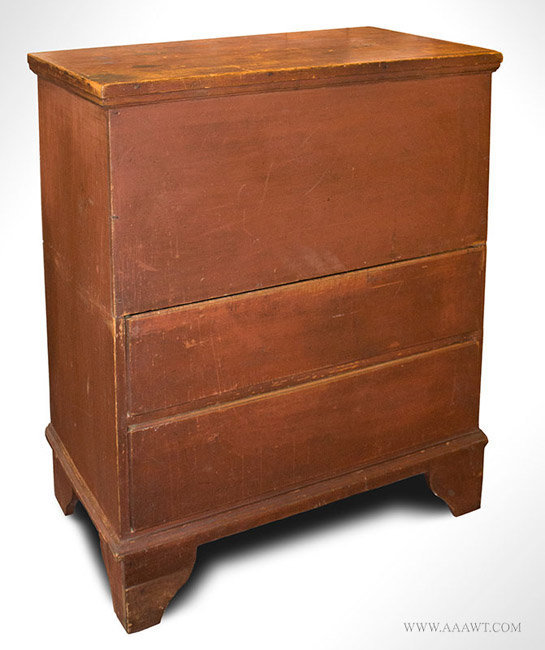 Antique Lift Top Blanket Chest Over Two Drawers, Original Red Paint, 18th Century, right angle view