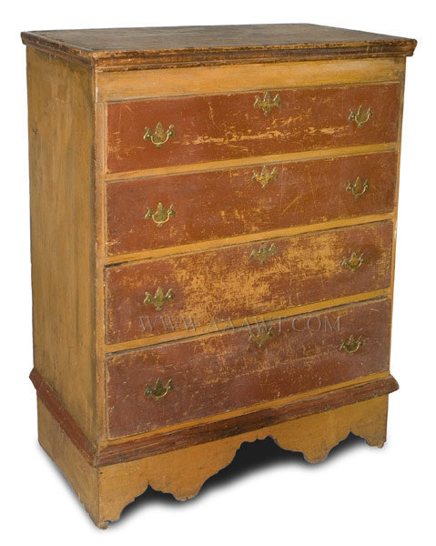 Antique Queen Anne Blanket Chest in Original Paint and Original Brasses, Circa 1740, angle view