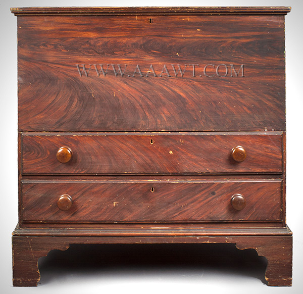 Antique Paint Decorated Blanket Chest, Original Surface History, Faux Graining
New England, Likely New Hampshire, Circa 1800
Eastern White Pine, entire view