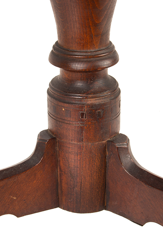 Antique Candlestand; Federal Inlaid Cherrywood Table, Tray Top, Candle Drawer
Connecticut River Valley, Circa 1780-1820
Cherry, detail view 6