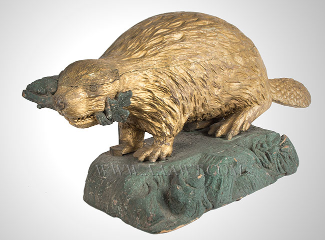 Folk Art, Carved Beaver, Gilded and Painted Architectural Expression National Symbol of the Sovereignty of Canada, entire view 2