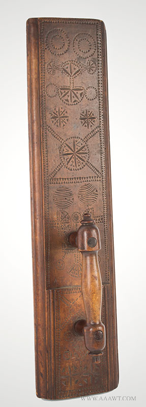 Mangle Board, Molded and Carved, Good Color, and Dated 1751, Image 1