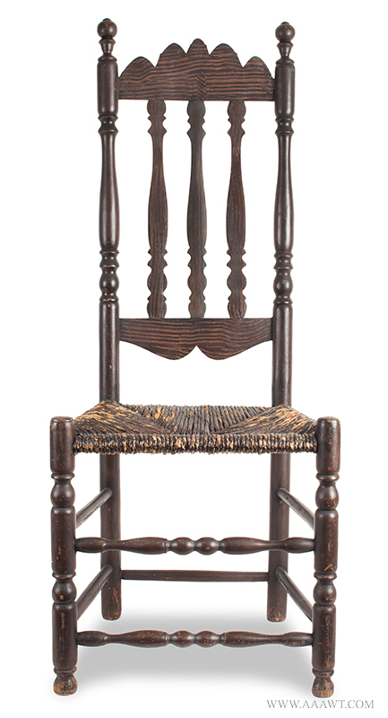 Bannister Back Chair, New England, Circa 1730-1740, Unusual Scalloped Crest, entire view