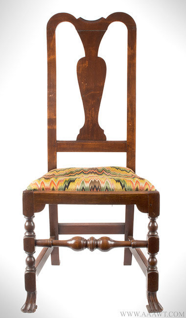 Antique Queen Anne Side Chair with Yoke Crest and Spanish Feet, 18th Century, entire view