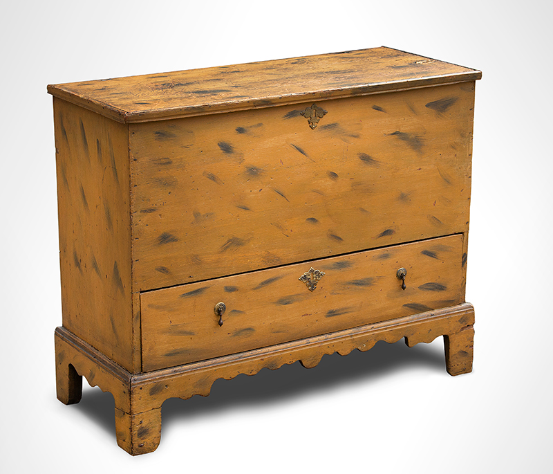 Period Paint Decorated 18th Century Blanket Chest with Drawer, Historic Surface
New England, First-half 18th Century
White pine, entire view 3