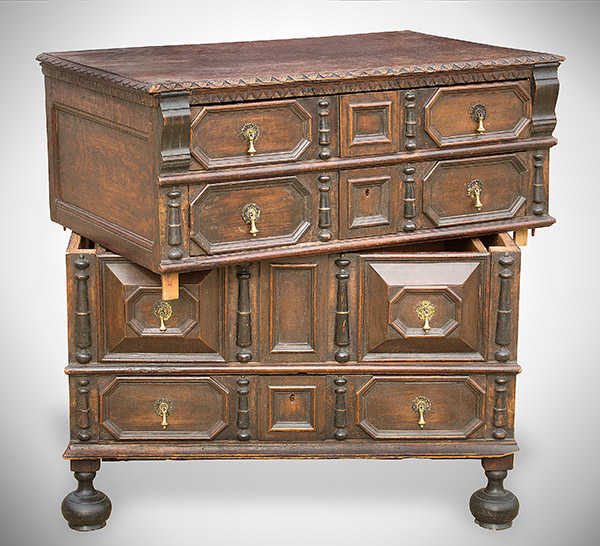 Boston, Two-Part Chest of Drawers, Jacobean, Mannerist/Baroque Extremely Rare, Small Size… a form rarely made in America, entire view 3