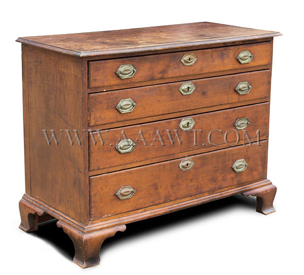 New England Chest, Four Drawer, Original Surface, and Brasses South Shore, Massachusetts, entire view 3