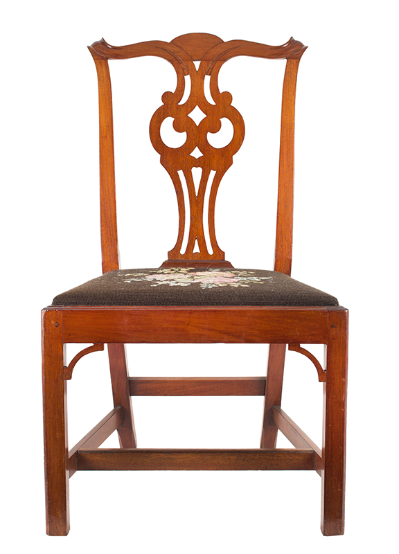 Six Chippendale Cross-Eyed Owl Splat Side Chairs, Salem-Marblehead, Massachusetts 18th Century, front view