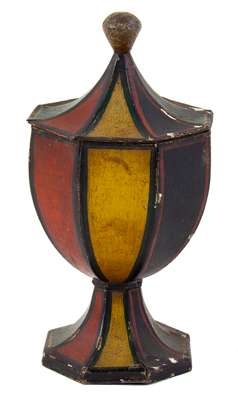 Antique Tole, Original Painted Tin, Standing Lidded Octagonal Urn<br />
, Image 1