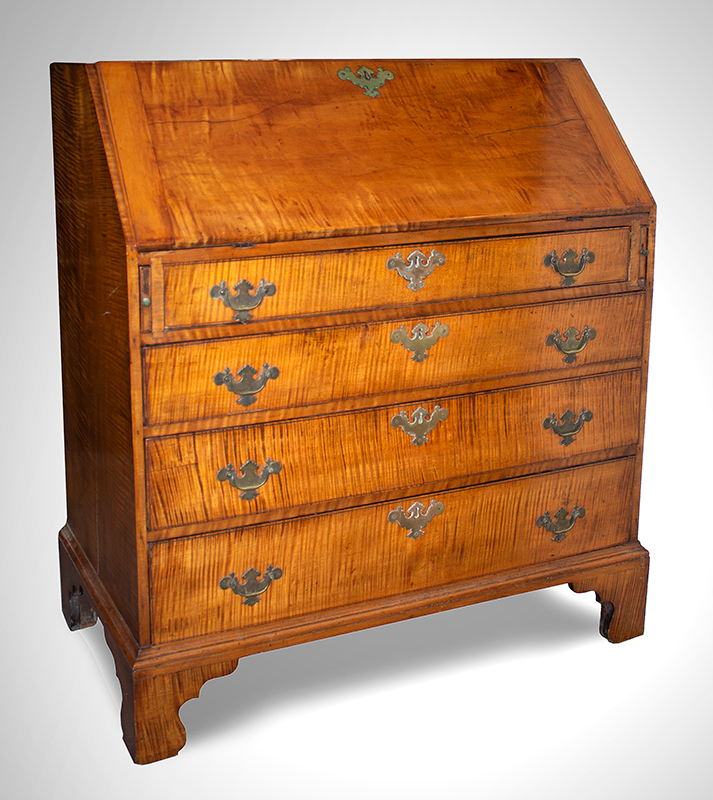 Chippendale Slant Lid Desk, Curly Maple. New England, Image 1