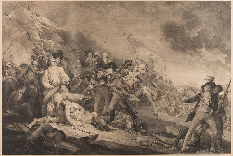 The Death of General Warren at the Battle of Bunker’s Hill, June 17, 1775 After John Trumbull, engraved by Johann Georg Nordheim (1819-1853) Printed by the North American Bibliographic Institution Philadelphia, c. 1850, entire view sans frame