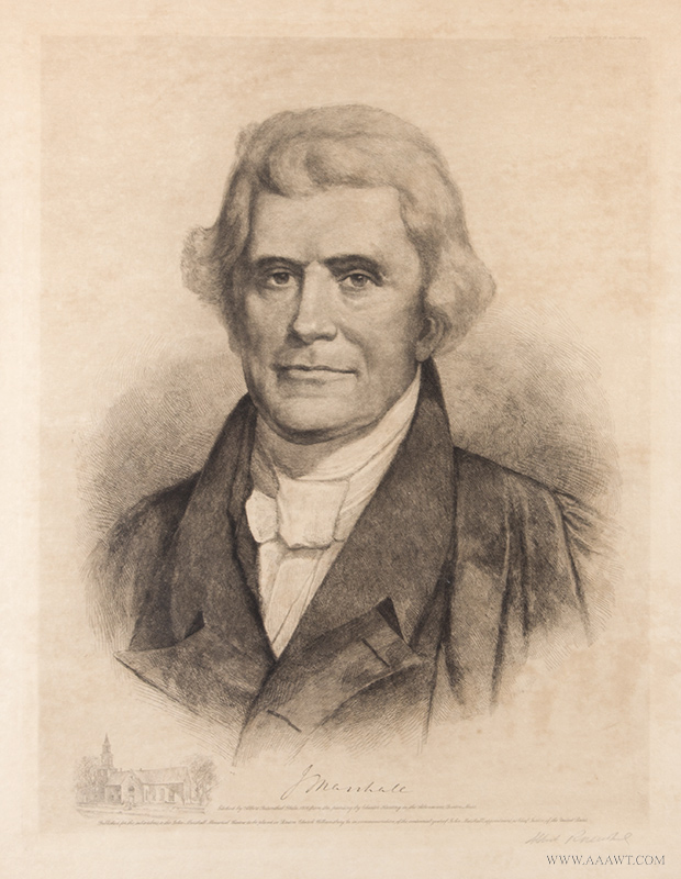 John Marshall 
After Chester Harding, etching by Albert Rosenthal (1863-1939) 
Copyrighted by Reverend W. J. Roberts  
Williamsburg, 1901, entire view sans frame