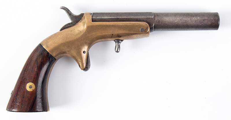 Frank Wesson Medium Frame Single Shot Pistol, RARE BRASS FRAME A rare gun in a brass frame – only 4 or 5 are known to exist…, right facing