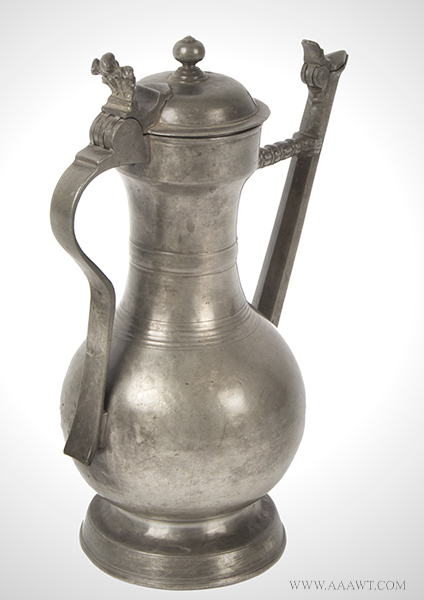 Swiss Lidded and Spouted Pewter Flagon, Stegkanne, Wine Jug Switzerland, Marked “LN” over Bear for Bern, entire view 3