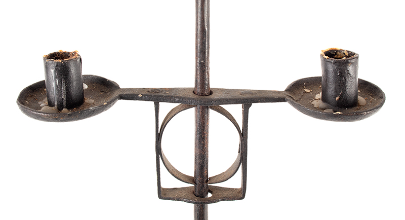 Two Light, wrought Iron Adjustable Candlestand, detail view