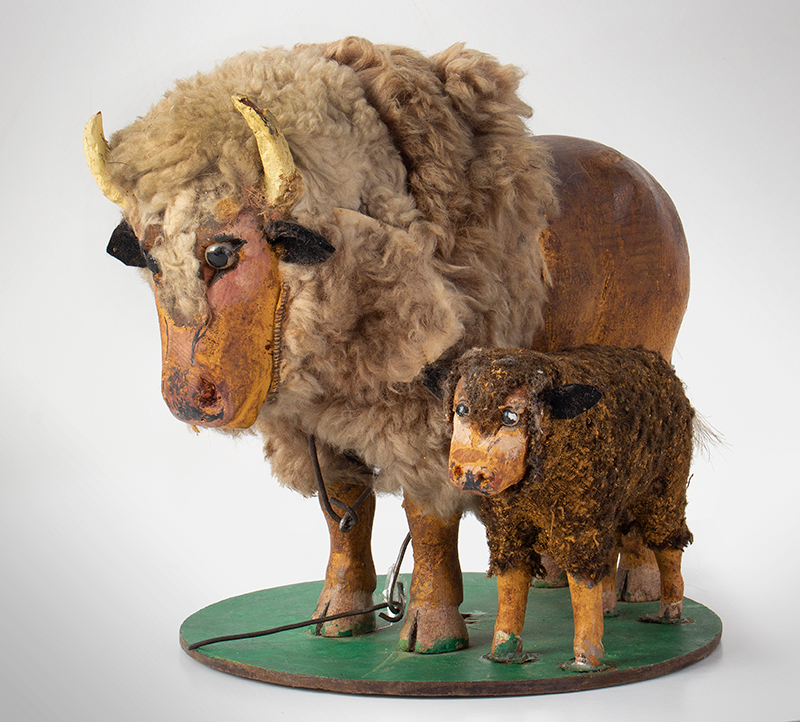 Semi-Mechanical Carved Bison and Calf on platform, JW Brungary, c 1877, Glen Rock, PA, entire view