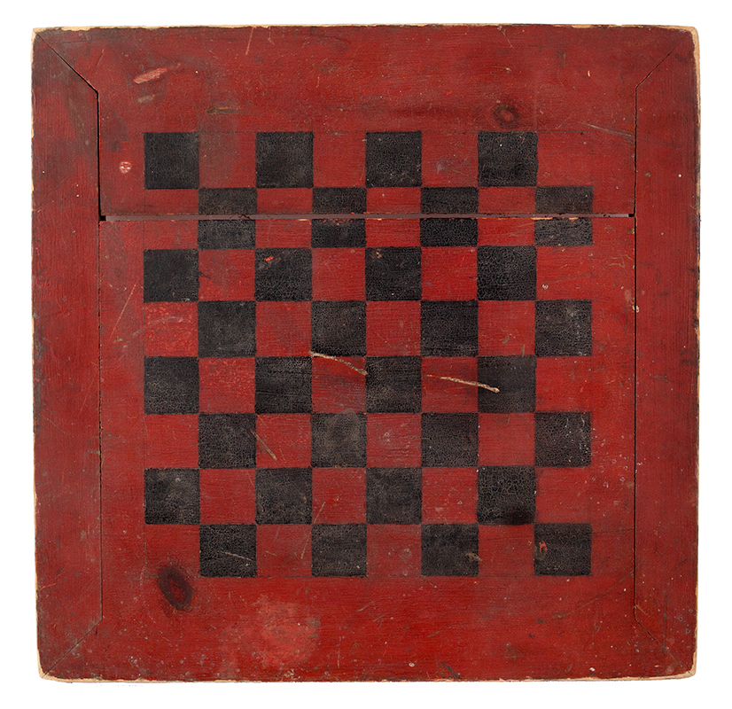 Red/Black Checkerboard. Constructed of 4 Pieces of Wood, entire view
