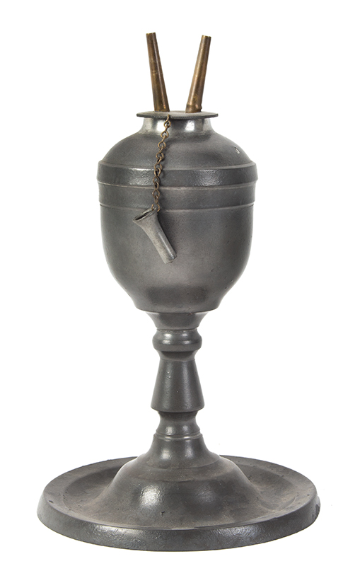 Pewter Whale Oil Lamp, Double Burner, Image 1