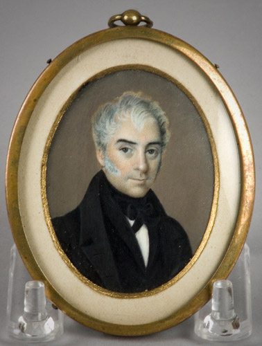 Miniature on ivory of William Crew. Image was painted by Fannie Crew in 1834, entire view