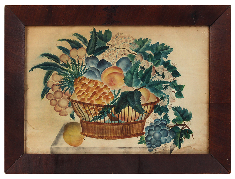 Theorem, Watercolor on Paper. Fruit in a Basket, Mahogany Frame, entire view