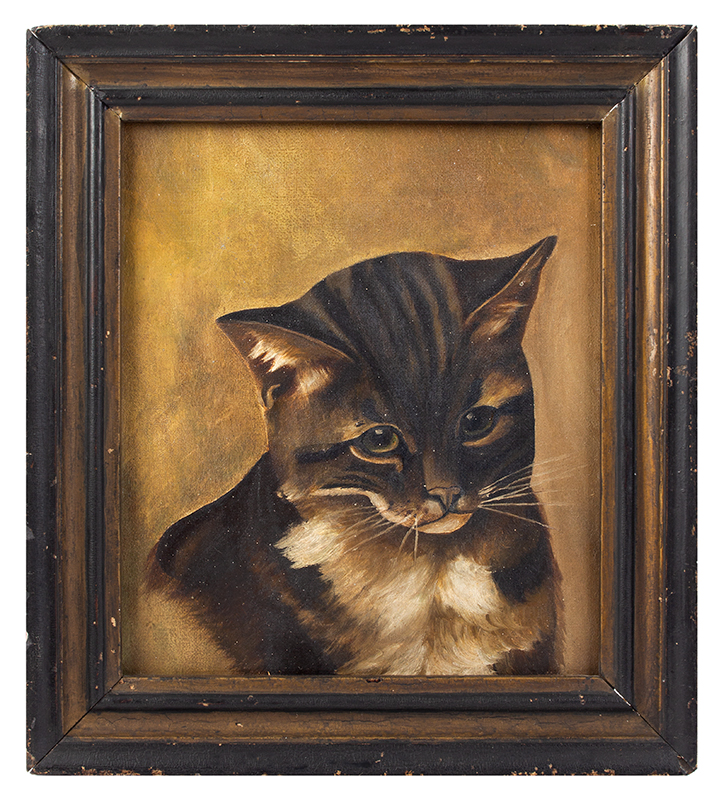 Cat Painting, Oil on Canvas in Period Frame, entire view